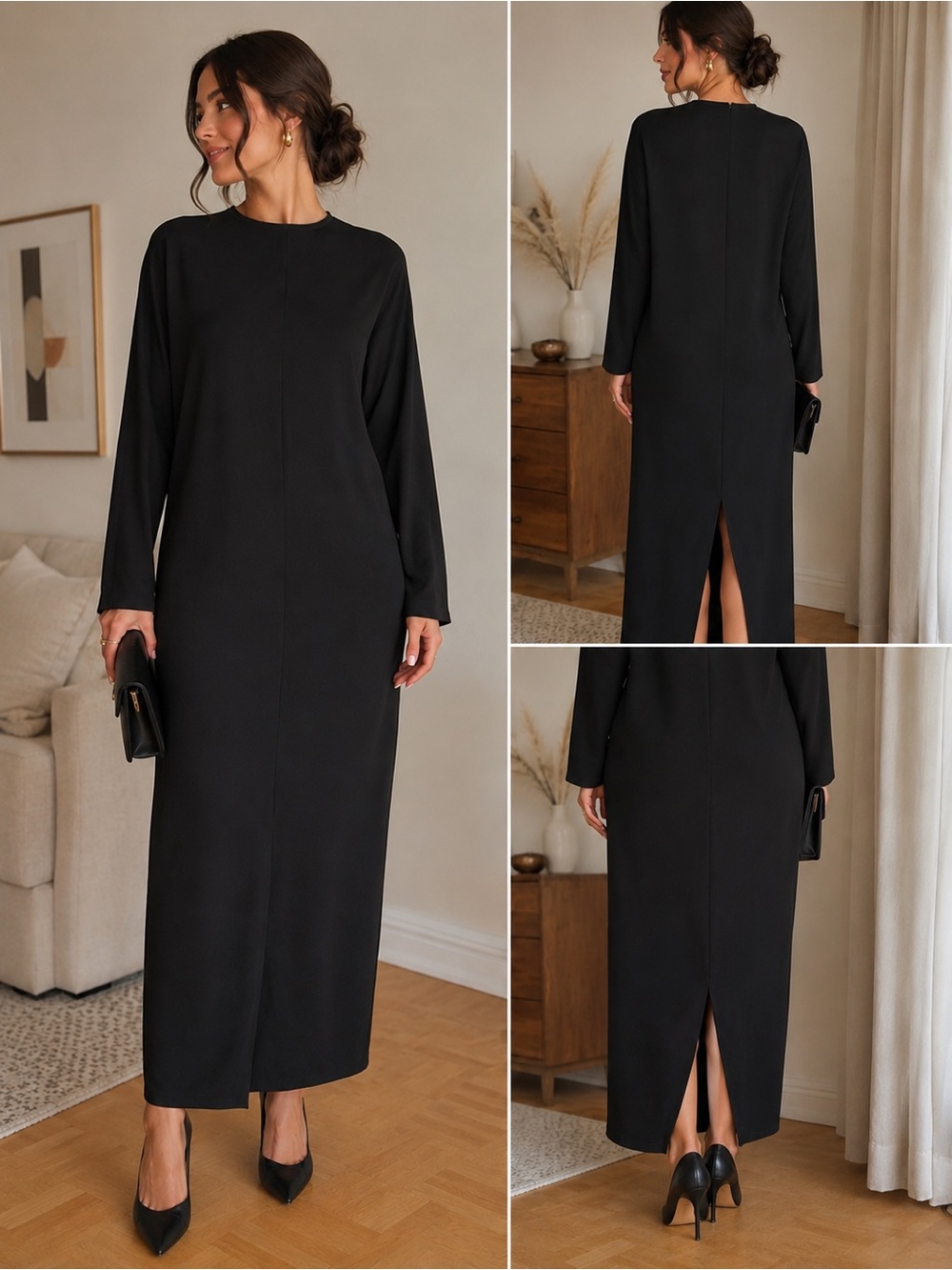 Zara Black Minimalist Midi Dress – Elegant & Timeless